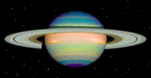 View of colorized ringed planet